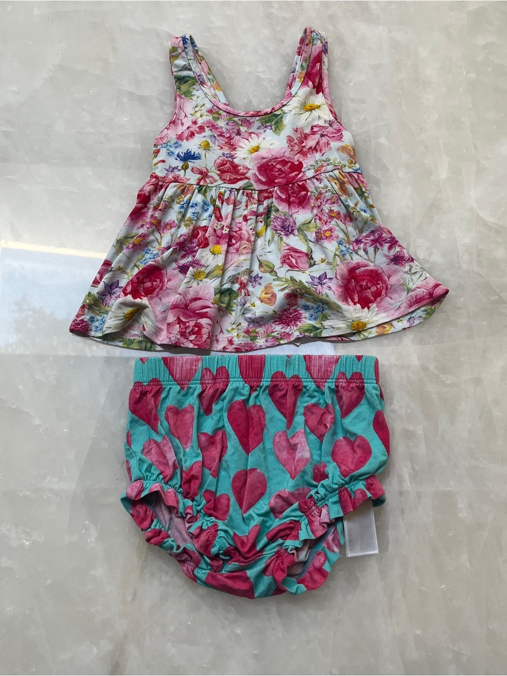 Posh Peanut Pink Floral Tank with Teal Heart Diaper Cover